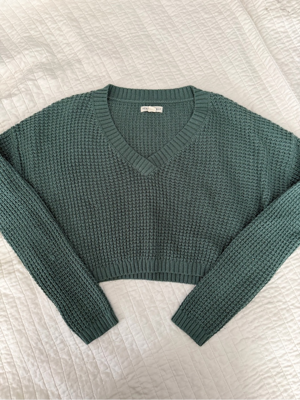 Aeropostale Women's V-Neck Cropped Sweater - Teal